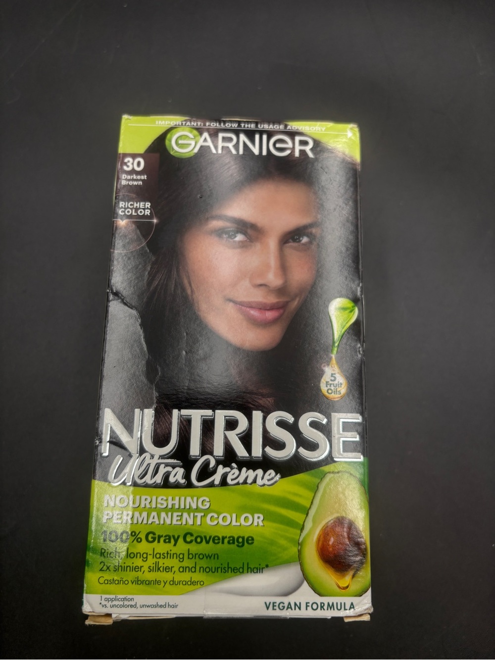 Garnier Nutrisse Ultra Creme 30 Darkest Brown Permanent Hair Color Gray Coverage
